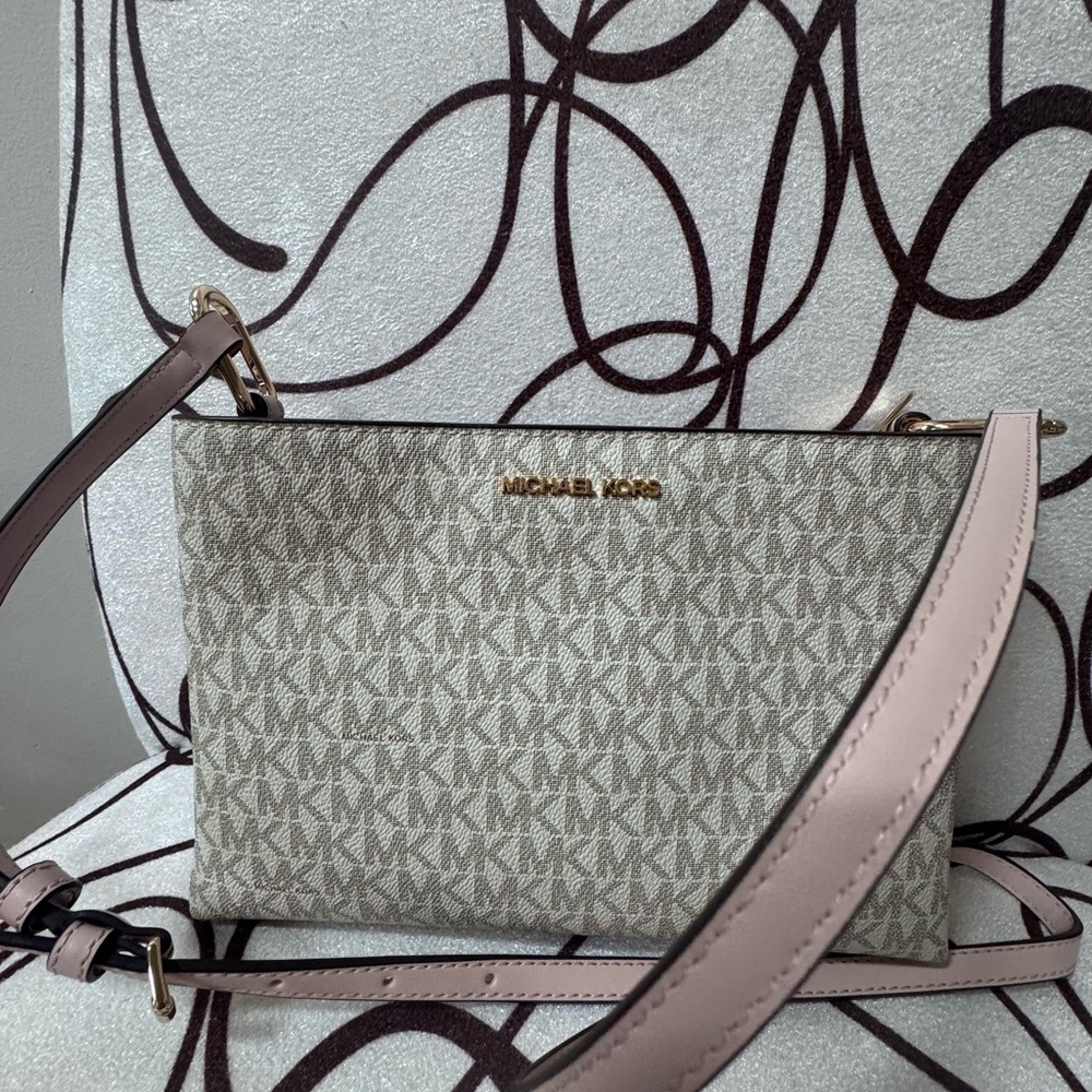 Michael Kors Monogram Beige and Blush Crossbody Bag